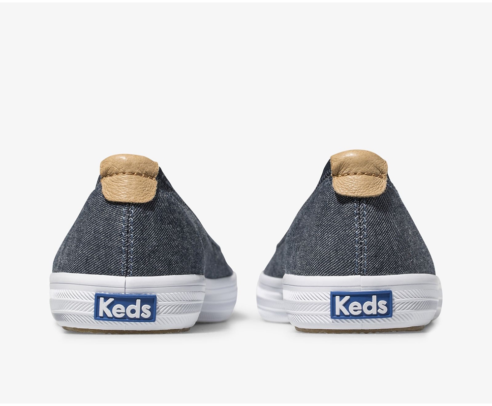 Keds Slip Ons Navy - Bryn Chambray - Womens WDGSBX-049